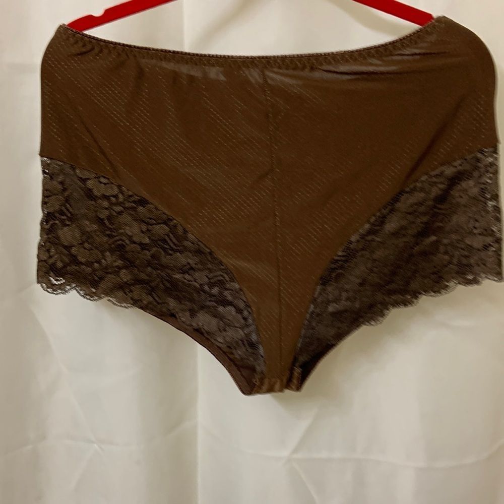 Womens panties Delta Burke size 8/1X brown with lace trim on front leg openings